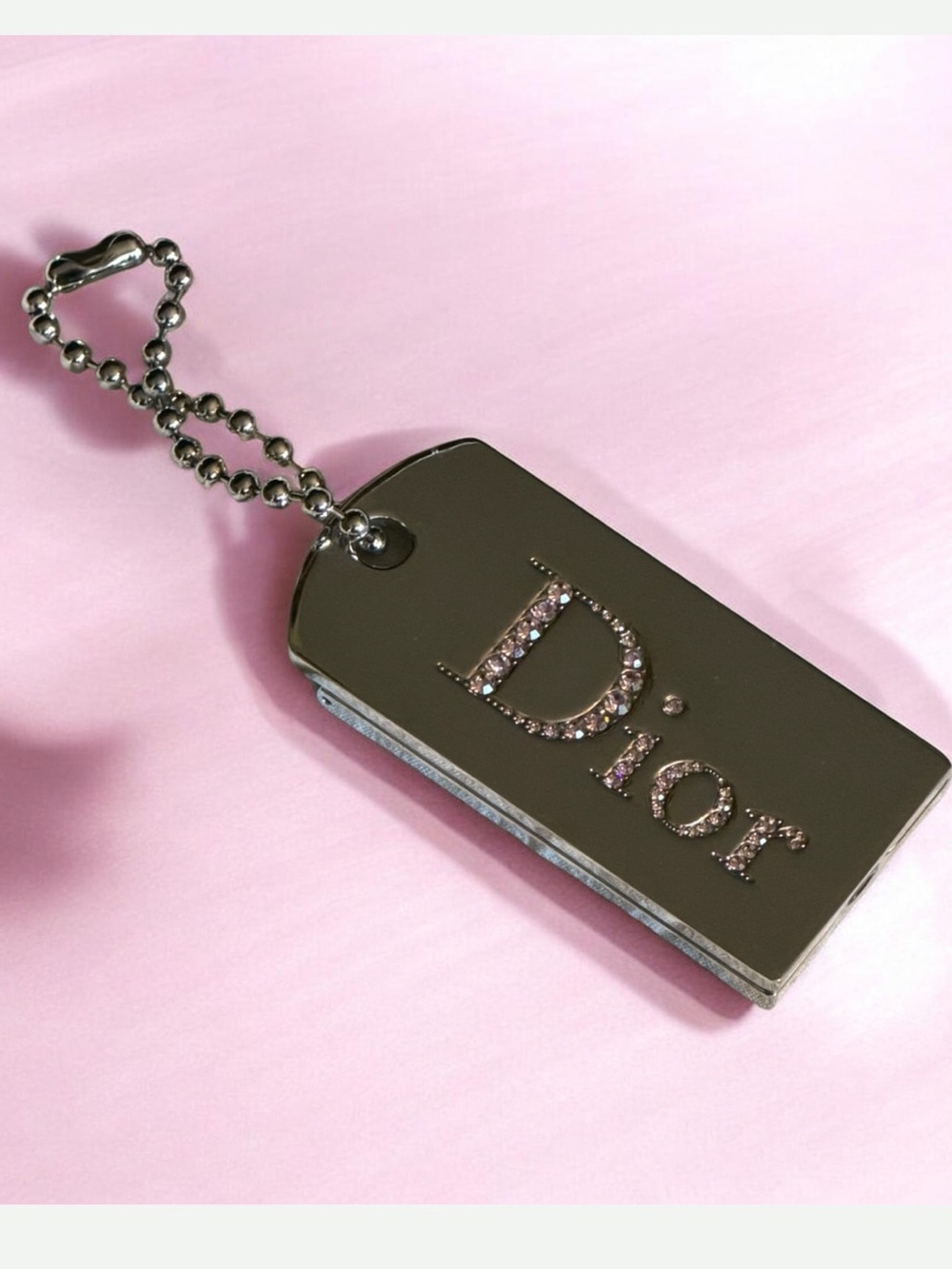 Vintage Y2K Dior Sparkling Lip Gloss Compact Dog Tag Charm - Mirror Case 002